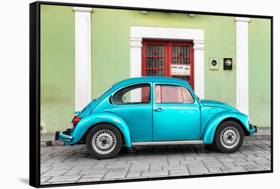 ?Viva Mexico! Collection - The Turquoise VW Beetle Car with Lime Green Street Wall-Philippe Hugonnard-Framed Stretched Canvas
