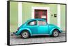 ?Viva Mexico! Collection - The Turquoise VW Beetle Car with Lime Green Street Wall-Philippe Hugonnard-Framed Stretched Canvas