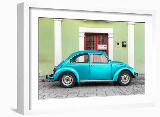 ?Viva Mexico! Collection - The Turquoise VW Beetle Car with Lime Green Street Wall-Philippe Hugonnard-Framed Photographic Print