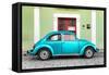 ?Viva Mexico! Collection - The Turquoise VW Beetle Car with Lime Green Street Wall-Philippe Hugonnard-Framed Stretched Canvas