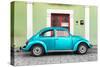 ?Viva Mexico! Collection - The Turquoise VW Beetle Car with Lime Green Street Wall-Philippe Hugonnard-Stretched Canvas