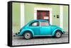 ?Viva Mexico! Collection - The Turquoise VW Beetle Car with Lime Green Street Wall-Philippe Hugonnard-Framed Stretched Canvas