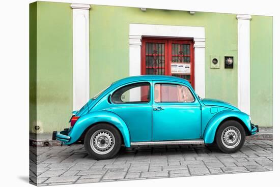 ?Viva Mexico! Collection - The Turquoise VW Beetle Car with Lime Green Street Wall-Philippe Hugonnard-Stretched Canvas