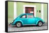 ?Viva Mexico! Collection - The Turquoise VW Beetle Car with Lime Green Street Wall-Philippe Hugonnard-Framed Stretched Canvas