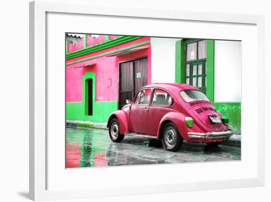 ¡Viva Mexico! Collection - VW Beetle and Deep Pink Wall-Philippe Hugonnard-Framed Photographic Print