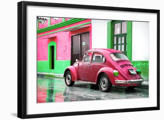 ¡Viva Mexico! Collection - VW Beetle and Deep Pink Wall-Philippe Hugonnard-Framed Photographic Print