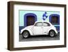 ¡Viva Mexico! Collection - White VW Beetle Car and Blue Graffiti-Philippe Hugonnard-Framed Photographic Print