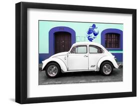 ¡Viva Mexico! Collection - White VW Beetle Car and Blue Graffiti-Philippe Hugonnard-Framed Photographic Print