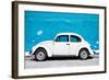 ¡Viva Mexico! Collection - White VW Beetle Car and Blue Street Wall-Philippe Hugonnard-Framed Photographic Print