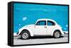 ¡Viva Mexico! Collection - White VW Beetle Car and Blue Street Wall-Philippe Hugonnard-Framed Stretched Canvas