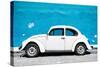 ¡Viva Mexico! Collection - White VW Beetle Car and Blue Street Wall-Philippe Hugonnard-Stretched Canvas