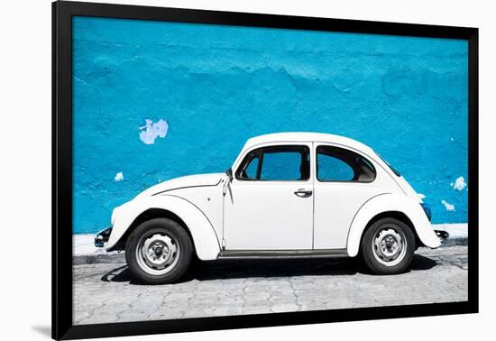 ¡Viva Mexico! Collection - White VW Beetle Car and Blue Street Wall-Philippe Hugonnard-Framed Photographic Print