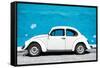 ¡Viva Mexico! Collection - White VW Beetle Car and Blue Street Wall-Philippe Hugonnard-Framed Stretched Canvas