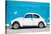 ¡Viva Mexico! Collection - White VW Beetle Car and Blue Street Wall-Philippe Hugonnard-Stretched Canvas