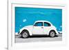 ¡Viva Mexico! Collection - White VW Beetle Car and Blue Street Wall-Philippe Hugonnard-Framed Photographic Print