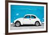 ¡Viva Mexico! Collection - White VW Beetle Car and Blue Street Wall-Philippe Hugonnard-Framed Photographic Print