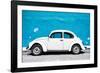 ¡Viva Mexico! Collection - White VW Beetle Car and Blue Street Wall-Philippe Hugonnard-Framed Photographic Print