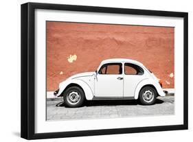 ¡Viva Mexico! Collection - White VW Beetle Car and Brown Street Wall-Philippe Hugonnard-Framed Premium Photographic Print