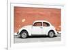 ¡Viva Mexico! Collection - White VW Beetle Car and Brown Street Wall-Philippe Hugonnard-Framed Photographic Print