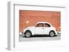 ¡Viva Mexico! Collection - White VW Beetle Car and Brown Street Wall-Philippe Hugonnard-Framed Photographic Print