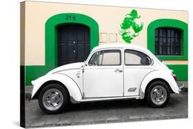 ¡Viva Mexico! Collection - White VW Beetle Car and Green Graffiti-Philippe Hugonnard-Stretched Canvas