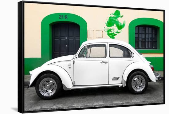 ¡Viva Mexico! Collection - White VW Beetle Car and Green Graffiti-Philippe Hugonnard-Framed Stretched Canvas