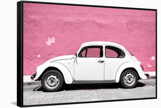¡Viva Mexico! Collection - White VW Beetle Car and Light Pink Street Wall-Philippe Hugonnard-Framed Stretched Canvas