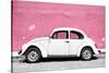 ¡Viva Mexico! Collection - White VW Beetle Car and Light Pink Street Wall-Philippe Hugonnard-Stretched Canvas