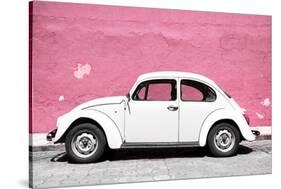 ¡Viva Mexico! Collection - White VW Beetle Car and Light Pink Street Wall-Philippe Hugonnard-Stretched Canvas