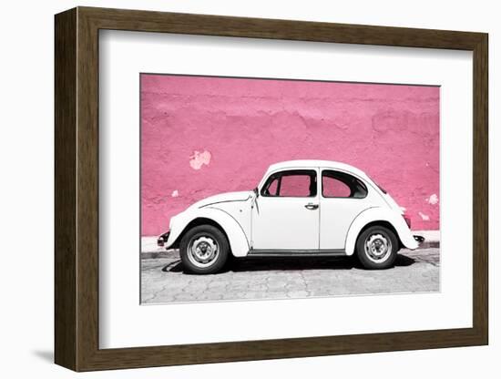 ¡Viva Mexico! Collection - White VW Beetle Car and Light Pink Street Wall-Philippe Hugonnard-Framed Photographic Print