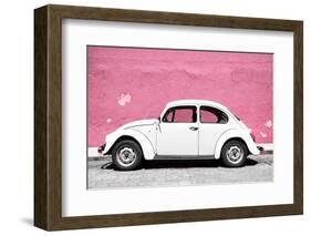 ¡Viva Mexico! Collection - White VW Beetle Car and Light Pink Street Wall-Philippe Hugonnard-Framed Photographic Print