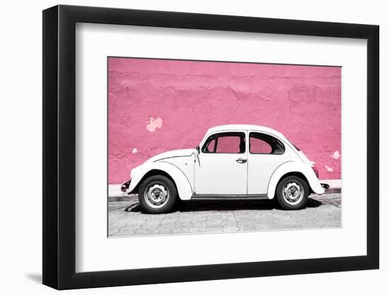 ¡Viva Mexico! Collection - White VW Beetle Car and Light Pink Street Wall-Philippe Hugonnard-Framed Photographic Print