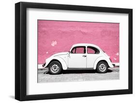 ¡Viva Mexico! Collection - White VW Beetle Car and Light Pink Street Wall-Philippe Hugonnard-Framed Photographic Print