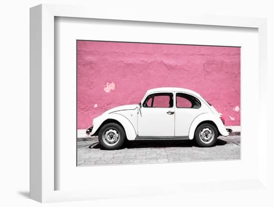 ¡Viva Mexico! Collection - White VW Beetle Car and Light Pink Street Wall-Philippe Hugonnard-Framed Photographic Print