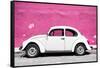 ¡Viva Mexico! Collection - White VW Beetle Car and Pink Street Wall-Philippe Hugonnard-Framed Stretched Canvas