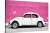 ¡Viva Mexico! Collection - White VW Beetle Car and Pink Street Wall-Philippe Hugonnard-Stretched Canvas