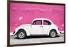 ¡Viva Mexico! Collection - White VW Beetle Car and Pink Street Wall-Philippe Hugonnard-Framed Photographic Print