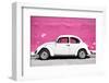 ¡Viva Mexico! Collection - White VW Beetle Car and Pink Street Wall-Philippe Hugonnard-Framed Photographic Print