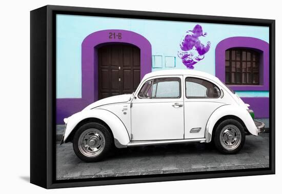 ¡Viva Mexico! Collection - White VW Beetle Car and Purple Graffiti-Philippe Hugonnard-Framed Stretched Canvas