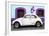 ¡Viva Mexico! Collection - White VW Beetle Car and Purple Graffiti-Philippe Hugonnard-Framed Photographic Print