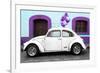 ¡Viva Mexico! Collection - White VW Beetle Car and Purple Graffiti-Philippe Hugonnard-Framed Photographic Print