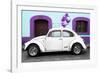 ¡Viva Mexico! Collection - White VW Beetle Car and Purple Graffiti-Philippe Hugonnard-Framed Photographic Print