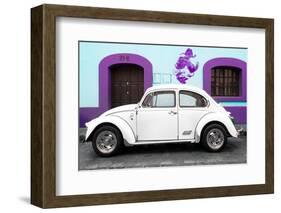 ¡Viva Mexico! Collection - White VW Beetle Car and Purple Graffiti-Philippe Hugonnard-Framed Photographic Print