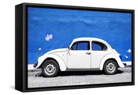 ¡Viva Mexico! Collection - White VW Beetle Car and Royal Blue Street Wall-Philippe Hugonnard-Framed Stretched Canvas