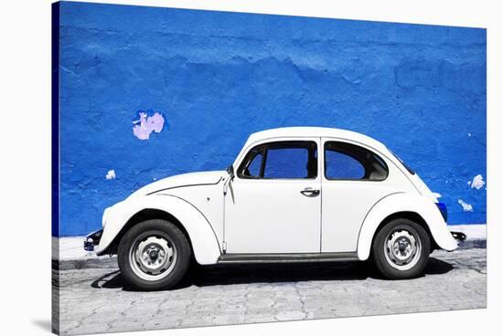 ¡Viva Mexico! Collection - White VW Beetle Car and Royal Blue Street Wall-Philippe Hugonnard-Stretched Canvas