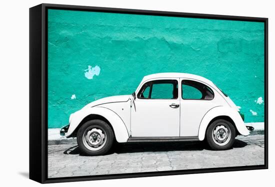¡Viva Mexico! Collection - White VW Beetle Car and Turquoise Street Wall-Philippe Hugonnard-Framed Stretched Canvas