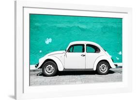 ¡Viva Mexico! Collection - White VW Beetle Car and Turquoise Street Wall-Philippe Hugonnard-Framed Photographic Print