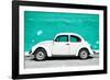 ¡Viva Mexico! Collection - White VW Beetle Car and Turquoise Street Wall-Philippe Hugonnard-Framed Photographic Print