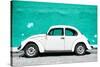¡Viva Mexico! Collection - White VW Beetle Car and Turquoise Street Wall-Philippe Hugonnard-Stretched Canvas