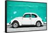 ¡Viva Mexico! Collection - White VW Beetle Car and Turquoise Street Wall-Philippe Hugonnard-Framed Stretched Canvas